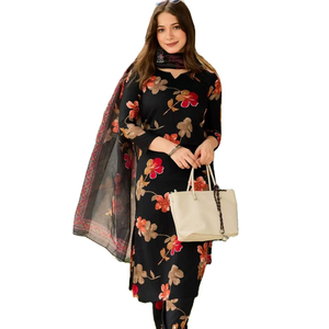 Découvrez la gamme vibrante de Kurti semi-cousus de couleur noire à col rond Summer Comfort / Ensembles de Kurti de haute qualité en gros - Product Image 1