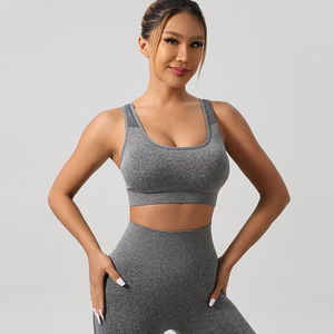 Vêtements de sport grande taille fabriqués en gros Soutien-gorge de sport solide à maintien élevé et à dos nageur Respirant Leggings taille haute personnalisés 2 pièces - Product Image 3