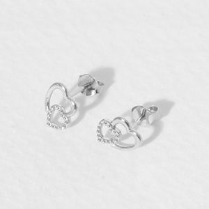Boucles d'oreilles coeur romantique en argent sterling 925 Design double coeur Bijoux hypoallergéniques légers Idéal pour les cadeaux - Product Image 2