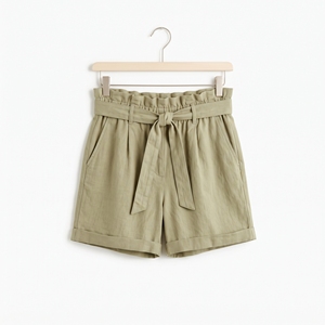 Shorts et jupe taille haute pour femmes, coupe ample, couleur unie, décontracté, tissé, 100% polyester, avec poches - Product Image 1