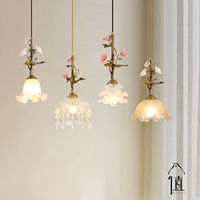 Lustre Rose Française à Hauteur Réglable, LED Intégrée, en Cuivre Massif, pour Salle à Manger, Chambre, Chevet, Bureau, Décoration Vintage pour la Maison