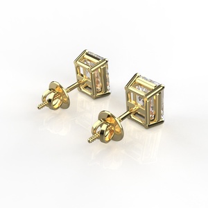 Avarta 1 Carat <b>Emerald</b> Cut Solitaire <b>Stud</b> Earrings Sterling Silver with Gold Polish Fine Jewelry - Product Image 3