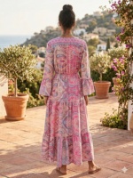 Robe longue trapèze en soie tissée indienne, style bohème naturel, géométrique coréen Y2K, taille unique, décontractée, simple, pour le quotidien, douce, estivale, lavable