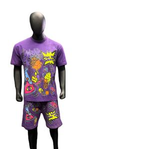 Ensemble de vêtements d'extérieur 100% coton pour hommes du fabricant de vêtements Ensemble de shorts d'été Streetwear imprimé graphique surdimensionné délavés à l'acide - Product Image 5