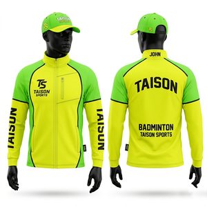 <b>Mens</b> Badminton Training Jacket 250 GSM Premium Poly Tricot Lime Yellow Contrast Panels Custom Heat Transfer Logo - Product Image 1