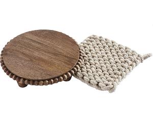 Sous-plat en bois de mangue et marbre pour plats chauds, Pots en bois naturel fait à la main, tapis de dessous de plat, décoration de la maison - Product Image 3