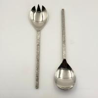 Serveur à salade de table à manger en acier inoxydable poli brillant, manche long, écologique, lavable au lave-vaisselle, fait à la main, faible MOQ