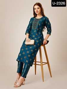 Conjunto de Kurta para Pareja Listo para Usar a Precio de Mayoreo desde India, Kurtis de Rayón Pesado de Diseño Nuevo para Fiestas con Pantalones para Mujer - Product Image 2