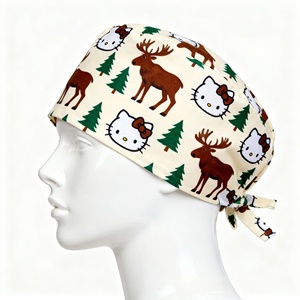 Bonnets de travail en coton pour femmes avec impression numérique d'animaux mignons pour les médecins, couvre-chefs médicaux confortables et réglables pour une utilisation à l'hôpital - Product Image 1