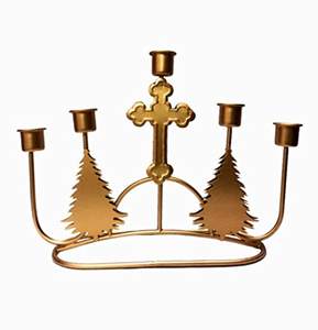 Bystreet Artisans Unique Pine Tree Cross Decoraciones navideñas Mesa de vidrio de metal Centro de mesa Soporte de vela Elegante Navidad - Product Image 1