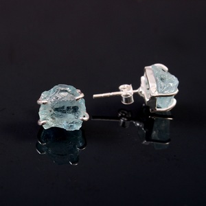 Raw <b>Aquamarine</b> Gemstone 925 Sterling Silver Gold Claw Setting Bohemian <b>Stud</b> <b>Earrings</b> Women's Engagement Wedding Anniversary - Product Image 2