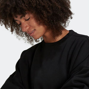 Relaxed Fit Ribbed Crewneck 70% Cotton 30% Recycled Polyester Fleece Ribbed Cuffs and Hem Midnight <b>Black</b> Crop <b>Sweatshirt</b> - Product Image 4