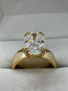 Anillo Moderno de Moissanita con Corte Ovalado, Color D, Claridad VVS, Sin Níquel, Chapado en Oro sobre Plata 925, Banda Ancha, Regalo de Compromiso, Promesa, Novia - Product Image 5