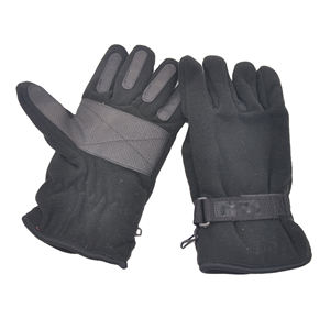 Guantes deportivos de invierno para adultos-Fleece de punto y Spandex con detalle de cuero Guantes de esquí al aire libre unisex negros - Product Image 1