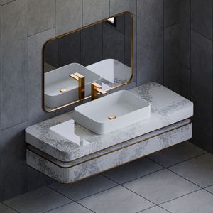 Meuble-lavabo de salle de bain en marbre naturel avec armoire, meuble de salle de bain en marbre turc - Product Image 3