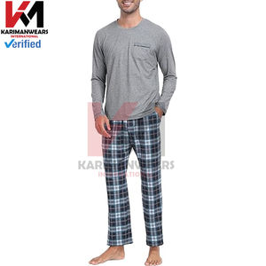 Conjunto de Pijama Térmico de 2 Piezas para Hombre, Camiseta de Manga Larga con Textura de Gofre y Pantalones de Felpa Suave con Estampado a Cuadros - Product Image 2