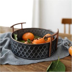 ตะกร้าผลไม้สำหรับห้องครัวโบราณแบบย้อนยุคตะกร้ากลมพร้อมด้ามจับถาดถาดผลไม้โลหะแนววินเทจของตกแต่งโต๊ะในบ้าน - Product Image 2