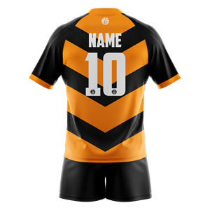 Conjunto de Uniforme de Rugby Sublimado Personalizado, Jersey y Pantalones Cortos para Equipo, Kit Deportivo Naranja y Negro - Product Image 2