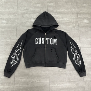 Sweat-shirt à capuche court personnalisé en molleton français vintage 100% coton 500 g/m², coupe ample, délavé à l'acide, décoloré par le soleil, impression DTG, effet usé - Product Image 5