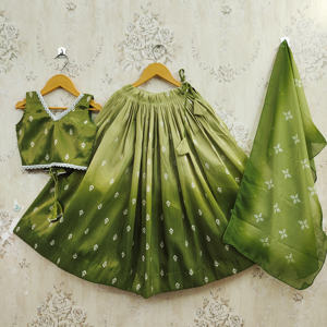 Shoryam Fashion - Lehenga Choli Étnico para Niñas, Ropa de Fiesta |   Vestido Largo de Poliéster Estampado Verde Claro de Secado Rápido - Product Image 1