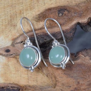Boucles d'oreilles pendantes en argent Sterling 925 faites à la main pour femmes véritable Aqua calcédoine lunette réglage bijoux en goutte naturelle - Product Image 5