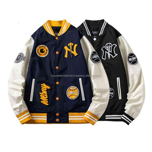 <b>Men's</b> Unisex High Quality Letterman Varsity <b>Jacket</b> Wool Body Genuine Leather Sleeves Stand Embroidery <b>Smart</b> Stylish Winter Wear - Product Image 2