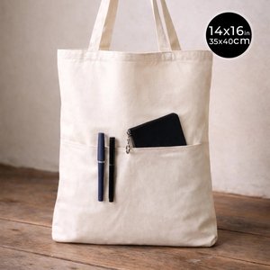 Bolsa de Tela de Algodón Lisa al por Mayor con Bolsillo Interior, 14W X 16H, Bolsa de Compras de Lona en Blanco - Product Image 2