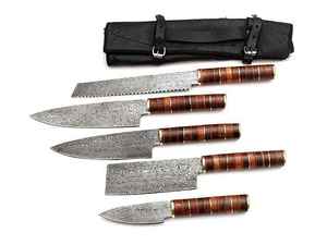 Ensembles de couteaux de cuisine professionnels en acier inoxydable damas de 5 pièces \ Ensembles de couteaux de chef avec étui en cuir - Product Image 6