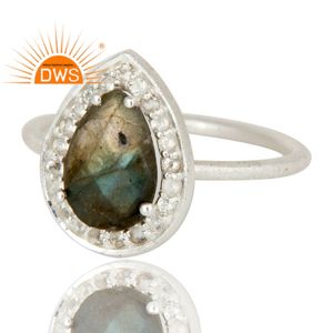 แหวนพลอยโทแพซธรรมชาติสีขาวและลาบราดอไรต์ทำจากเงินสเตอร์ลิง - Product Image 4