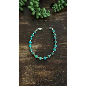 Navajo Styled Sterling <b>Silver</b> & Egyptian Turquoise Beaded <b>Bracelet</b> Ball-Shaped with Pearl Accents - Product Image 1