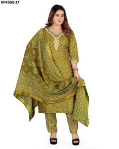 Elegante conjunto de traje Kurti bordado con Dupatta estampado y parte inferior coordinada para el estilo diario Kurti Sets - Product Image 6