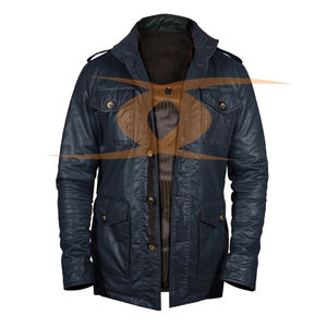 Chaqueta cortavientos de cuero personalizada para hombre con estilo para motocicleta y ropa de moda de motorista de carreras de autos - Product Image 1
