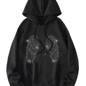 Nouvelle fabrication élégante en gros sweat à capuche thermique avec strass personnalisé sweat à capuche surdimensionné zippé avec logo OHM - Product Image 1