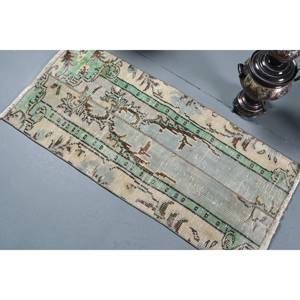 Alfombra turca vintage de 2x4 pies, verde, beige, seda de bambú hecha a mano, área grande, patrón de pasillo rectangular para sala de estar - Product Image 4