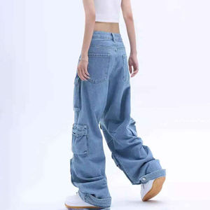 Haute qualité été lourd lavé bouton Jeans matériel pantalons de sport dernier haut tendance femmes Denim Femme Denim - Product Image 6