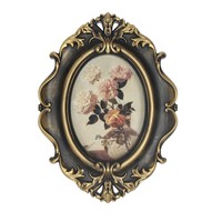Cadre photo ovale en plastique de style baroque vintage - Cadre photo orné en or antique et noir pour affichage sur bureau