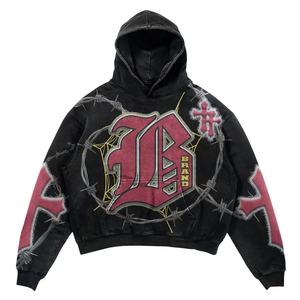 เสื้อฮู้ดซักกรดสำหรับผู้ชายแบบวินเทจปรับแต่งได้ลายนูน3D ผ้าฝ้าย100% มีฮู้ดสำหรับฤดูหนาว - Product Image 3