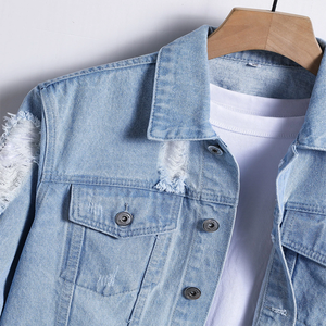 Veste denim à manches longues personnalisée pour hommes bonne qualité Jean déchiré décontracté style motard bleu vintage pour le printemps - Product Image 4