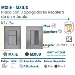 สวิตช์แบบโมดูลาร์, MXIIE-001, 1 ชิ้น, สวิตช์บันได x3, 125-250VAC, 10A, 50/60Hz, สีเงิน, สแตนเลส/พีซี - Product Image 2