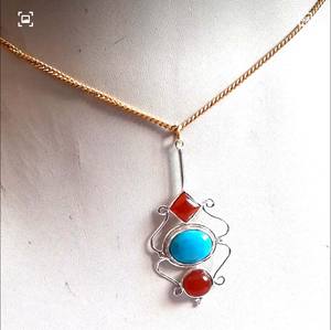 จี้อัญมณีรูปวงรีสีเทอร์ควอยส์10x12มม. เครื่องประดับวินเทจ925อัญมณีคาร์เนเลียนทรงเหลี่ยมจี้เงินขายส่ง - Product Image 1