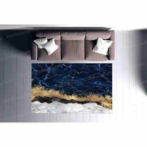 Navy Blue Marble Printed <b>Rug</b>, <b>Chenille</b>, Modern, Car Mat, Kitchen,Nonwoven Soft <b>Rug</b> - Product Image 2