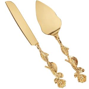 Wholesale Stainless Steel Cake Server, Golden Dessert Spatula & <b>Knife</b> <b>Set</b> for Hotels, Bakeries, Restaurants & Tableware Supplier - Product Image 1