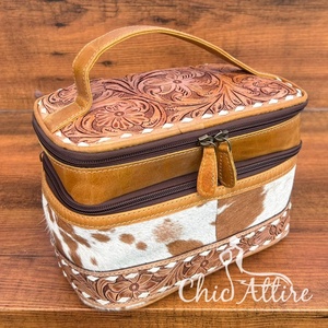 กระเป๋าเครื่องสำอางหนังวัวมือกระเป๋าเครื่องสำอางสำหรับเดินทางแบบพกพาสำหรับผู้หญิงกระเป๋าเครื่องสำอางหนังวัวสำหรับผู้หญิงกระเป๋าของใช้ในห้องน้ำดีไซน์หรูหรา - Product Image 1