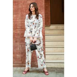 Conjunto de Dos Piezas para Mujer, Estilo Bohemio, Color Beige, Estampado Ondulado, Tallas XXS-XL, Tela Crepé, para Primavera/Verano - Product Image 4