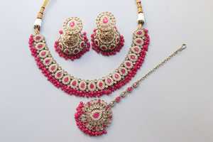 Bas prix couleurs personnalisées bijoux indiens pour femmes Antique fait à la main plaqué or collier de perles boucles d'oreilles ensemble de bijoux de mariée - Product Image 2