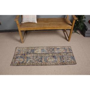 Alfombra Turca de 1.7x4.3 pies, Alfombra Vintage, Alfombra de Lana con Diseño de Camuflaje Azul - Product Image 3