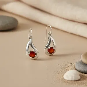 Pendientes de Plata con Forma de Lágrima y Piedra de Cornalina para Mujer, Joyería con Piedras Preciosas - Product Image 1