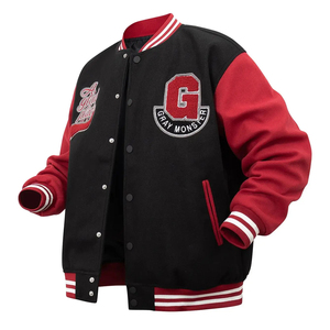 เสื้อแจ็กเก็ตเบสบอลผ้ากำมะหยี่ปักลายสำหรับผู้ชายทรงหลวมใส่สบายออกแบบได้ตามต้องการ - Product Image 1