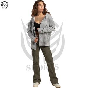 Sweats à capuche zippés 100% en coton-polaire de haute qualité les plus vendus pour les femmes, plus la taille, col à capuche, conception de la saison d'hiver - Product Image 4
