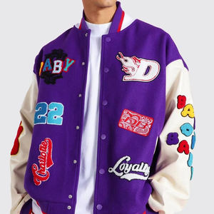 Custom <b>Purple</b> Men's <b>Varsity</b> <b>Jacket</b> Stand Collar Lightweight Letterman <b>Jacket</b> with Premium Embroidery Logos - Product Image 4